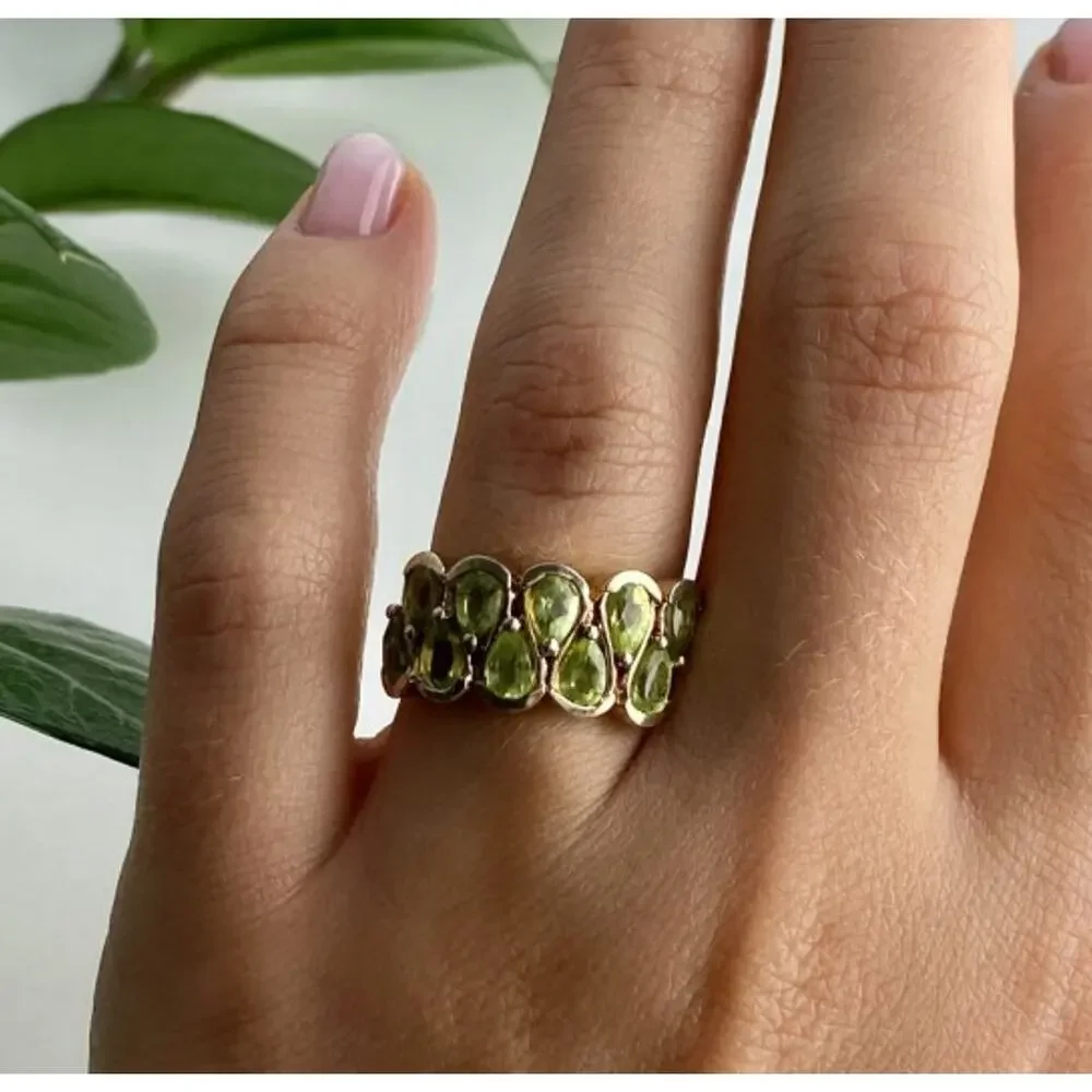 925 Sterling Silver Gold Plated Peridot Ring Size 6.5